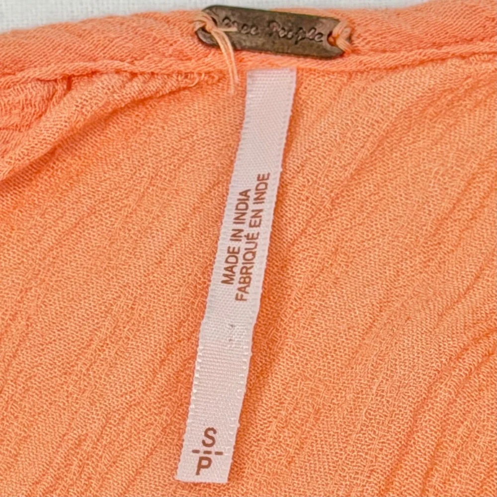 Free People Coral Orange Embroidered Ruffle Gauze Mini Dress Boho Western Sz S